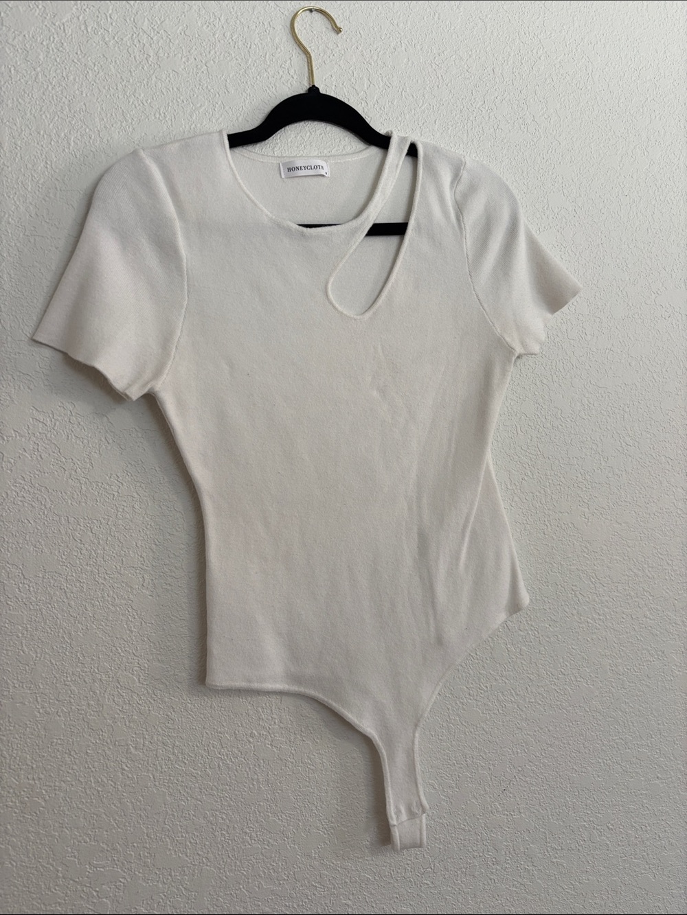 Cream Short-Sleeve Cutout Neck Bodysuit